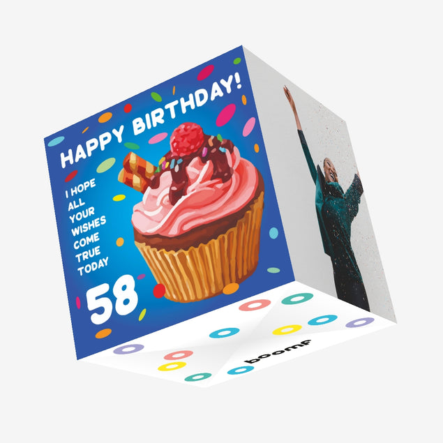 Happy 58th Birthday Cupcake Confetti-exploding Greetings Card