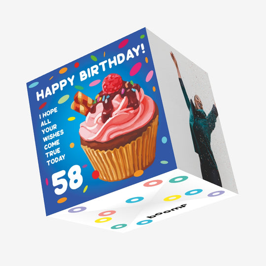 Happy 58th Birthday Cupcake Confetti-exploding Greetings Card