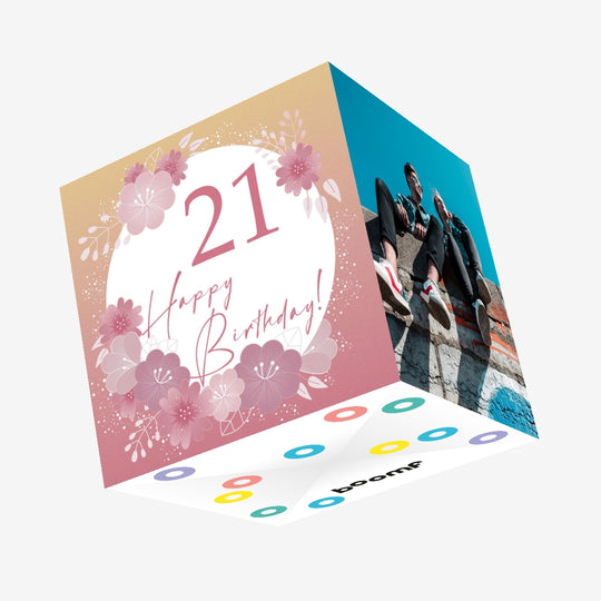 Happy Birthday Flowers 21 Confetti-exploding Greetings Card