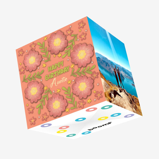 Beautiful Peach Floral Print Happy Birthday Auntie Confetti-exploding Greetings Card