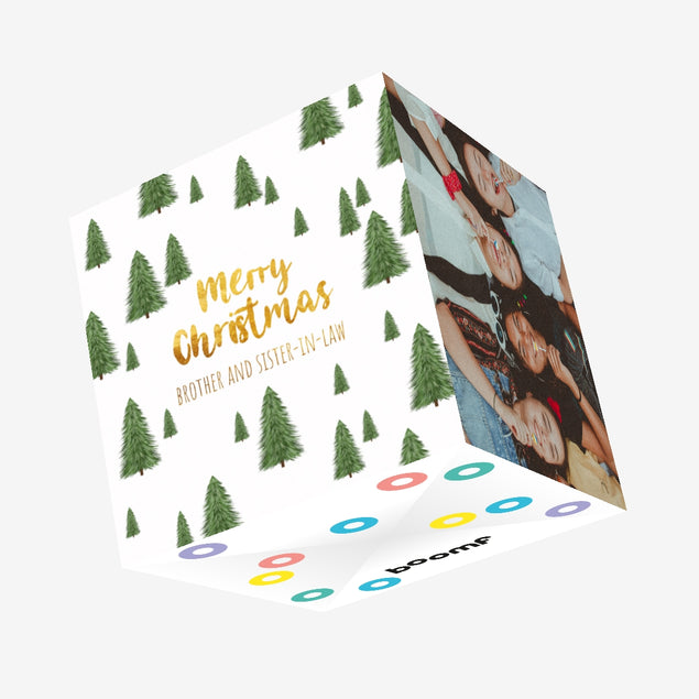 Merry Christmas Brother And Sister-in-law Green Spruces Confetti-exploding Greetings Card