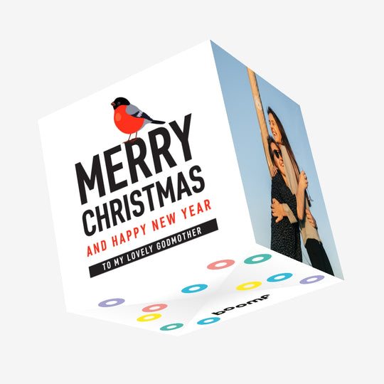 Merry Christmas And New Year Lovely Godmother Robin Confetti-exploding Greetings Card