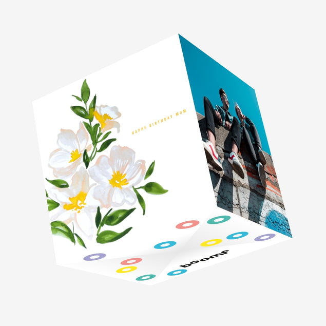 Beautiful White Watercolor Flowers Happy Birthday Mum Confetti-exploding Greetings Card