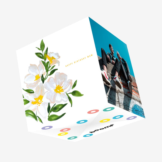 Beautiful White Watercolor Flowers Happy Birthday Mum Confetti-exploding Greetings Card