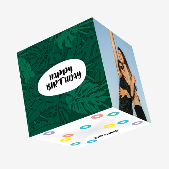 Happy Birthday Green Tropical Leaves Confetti-exploding Greetings Card
