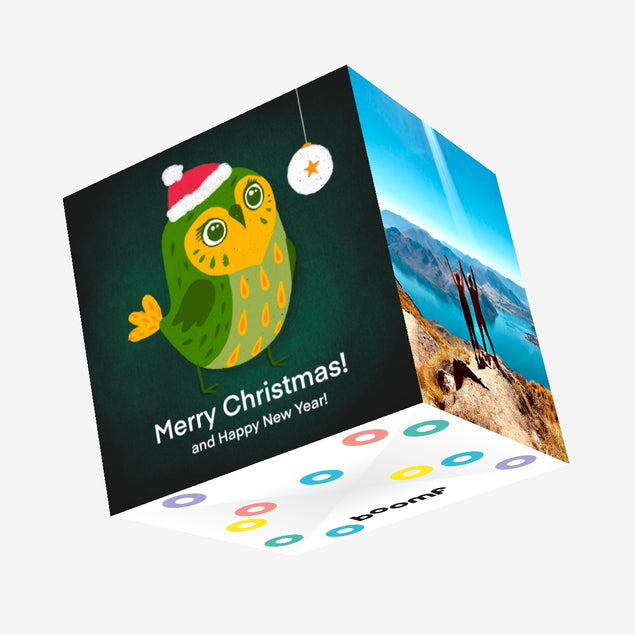 Merry Christmas And Happy New Year Cute Little Bird Confetti-exploding Greetings Card