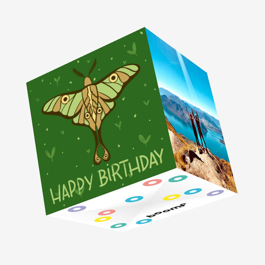 Butterfly On A Green Background Happy Birthday Confetti-exploding Greetings Card