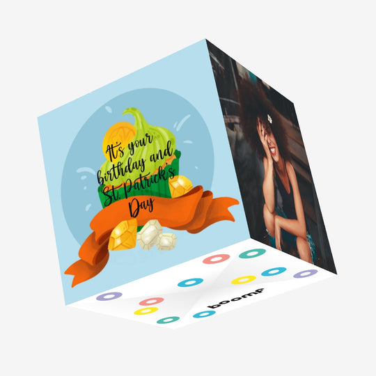 Happy Birthday Green Cupcake And Coins St. Patrick's Day Confetti-exploding Greetings Card