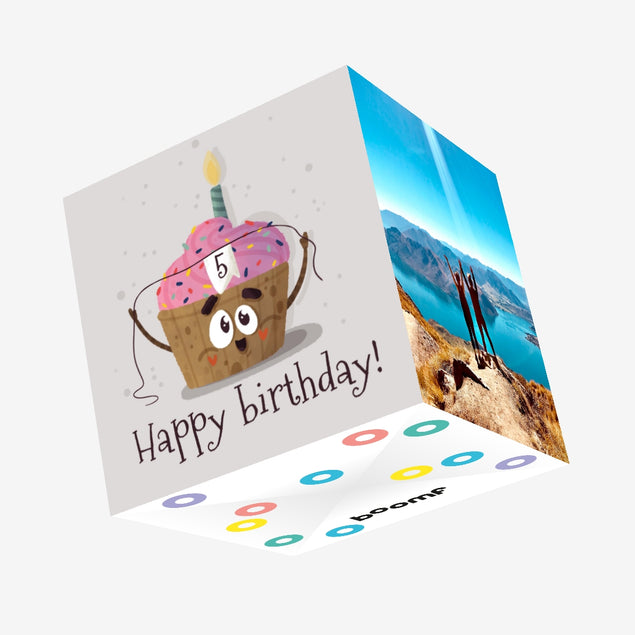 Happy 5th Birthday Funny Cupcake Confetti-exploding Greetings Card