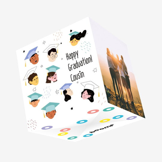 Happy Graduation Cousin Cute Confetti-exploding Greetings Card