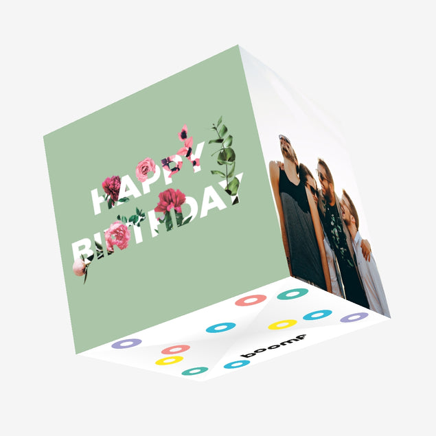 Simple Floral Happy Birthday Confetti-exploding Greetings Card