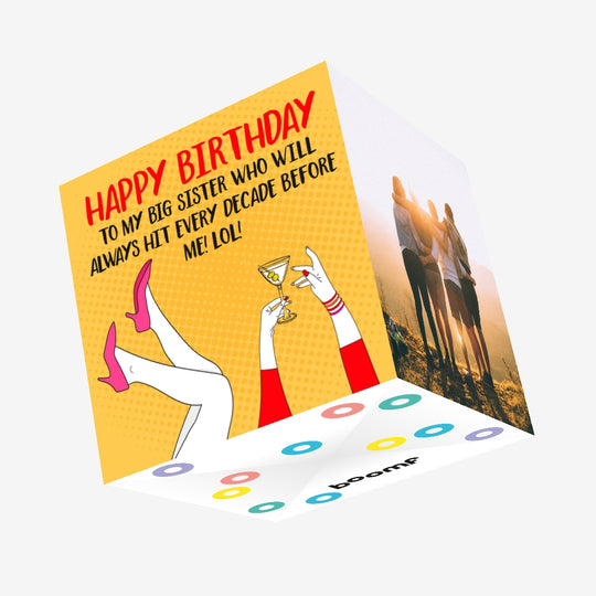 Sexy Lady With Cocktail Happy Birthday Sister Confetti-exploding Greetings Card
