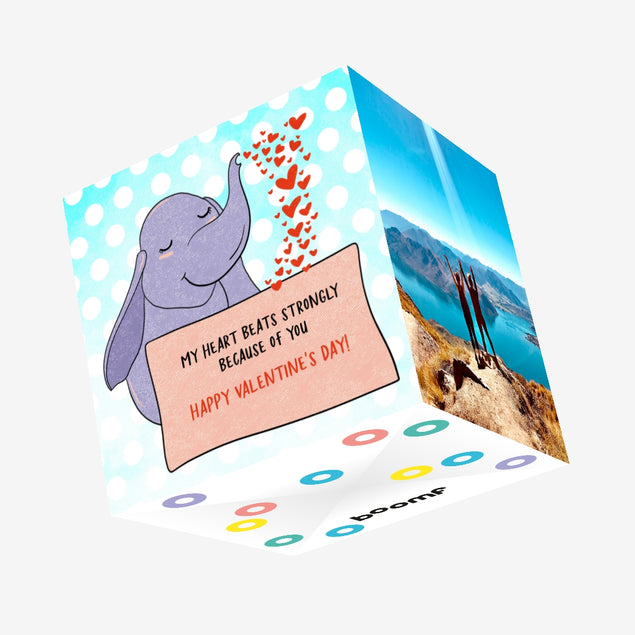 Happy Valentine's Day My Heart Beats Strongly Because Of You Cute Elephant Confetti-exploding Greetings Card