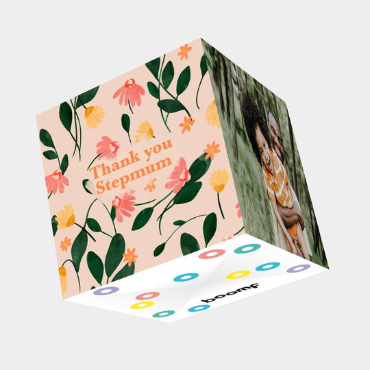 Thank You Stepmum Bomb 3D Cube Card
