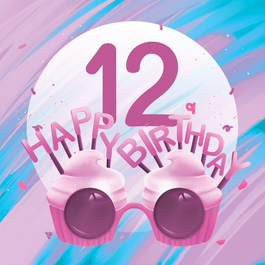 Happy 12th Birthday Cupcake Glasses Card