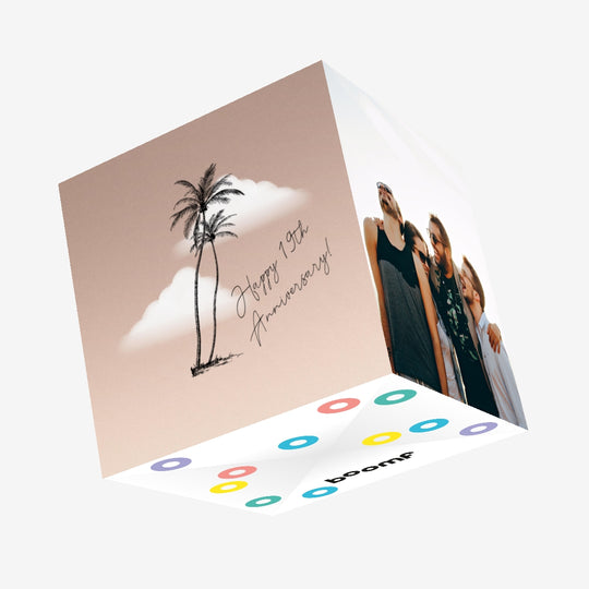 Happy 19th Anniversary Palm Trees And Clouds Confetti-exploding Greetings Card