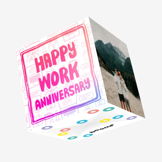 Happy Work Anniversary In Pink Confetti-exploding Greetings Card