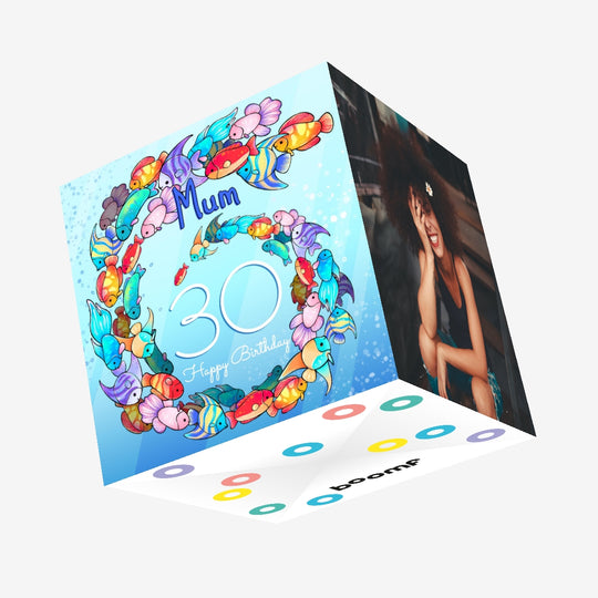 30th Birthday Mom Colourful Fish Confetti-exploding Greetings Card