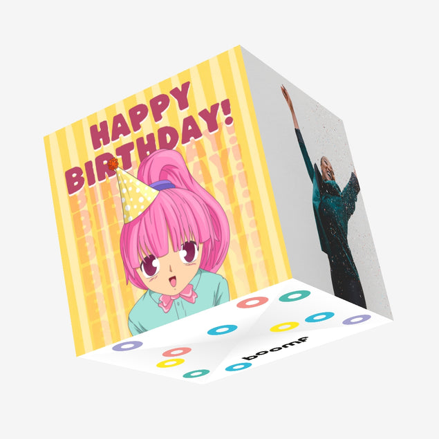Festive Anime Happy Birthday Confetti-exploding Greetings Card