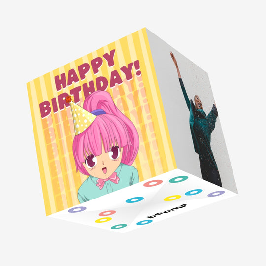 Premium Vector | Happy birthday card with anime girl and cake