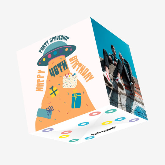 Party Spaceship Happy 46th Birthday Confetti-exploding Greetings Card