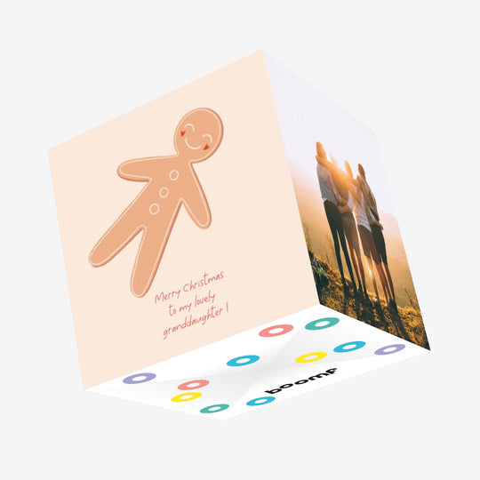 Merry Christmas Granddaughter Cute Gingerbread Man Confetti-exploding Greetings Card