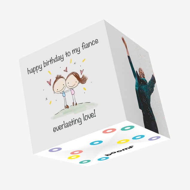 Happy Birthday Fiance Couple Hugging Confetti-exploding Greetings Card