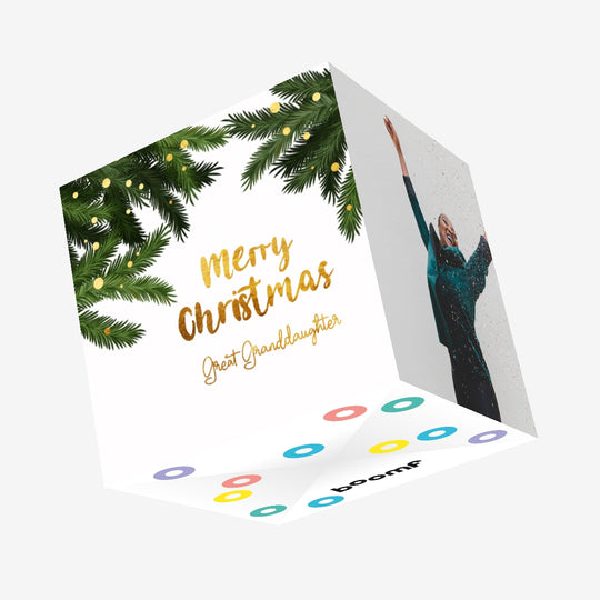 Merry Christmas Great Granddaughter Golden Letters Confetti-exploding Greetings Card