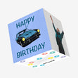 Happy Birthday Blue Vintage Car Confetti-exploding Greetings Card