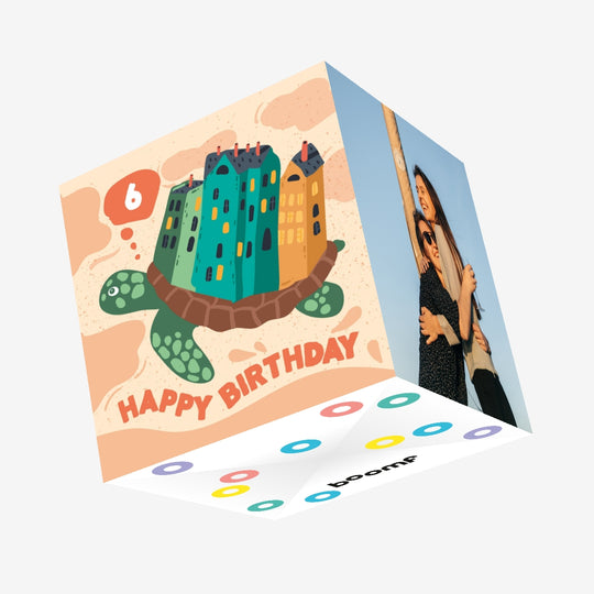Happy 6th Birthday Turtle Confetti-exploding Greetings Card