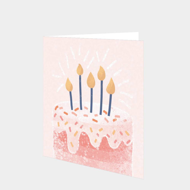 Pink Birthday Cake And Candles Card