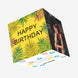Happy Birthday Simple Tropical Leaves Yellow Confetti-exploding Greetings Card