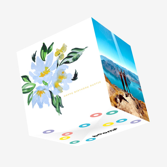 Beautiful Blue Watercolor Flower Happy Birthday Auntie Confetti-exploding Greetings Card