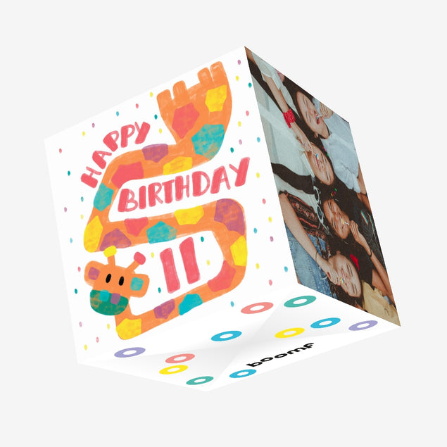 Happy 11th Birthday Giraffe Confetti-exploding Greetings Card