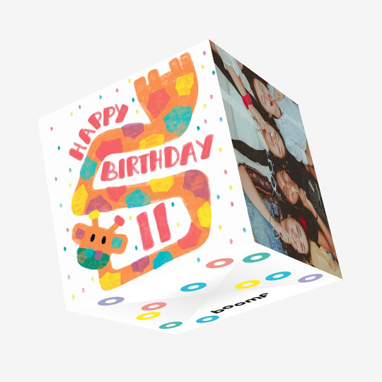 Happy 11th Birthday Giraffe Confetti-exploding Greetings Card