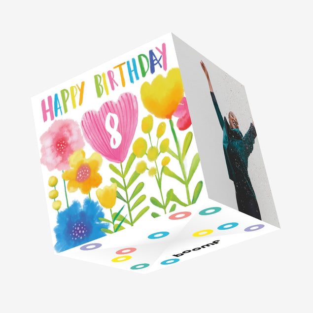Delicate Flowers Happy 8th Birthday Confetti-exploding Greetings Card