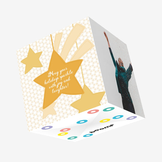Sparkling Yellow Stars Happy Holidays Confetti-exploding Greetings Card