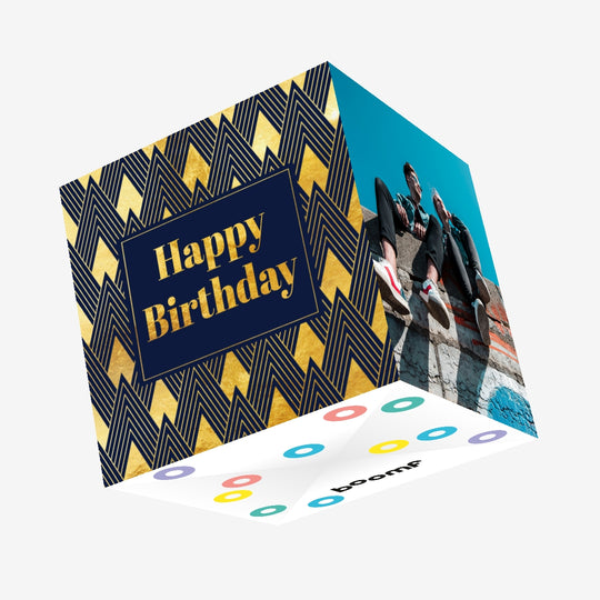 Golden Ornament Happy Birthday Confetti-exploding Greetings Card