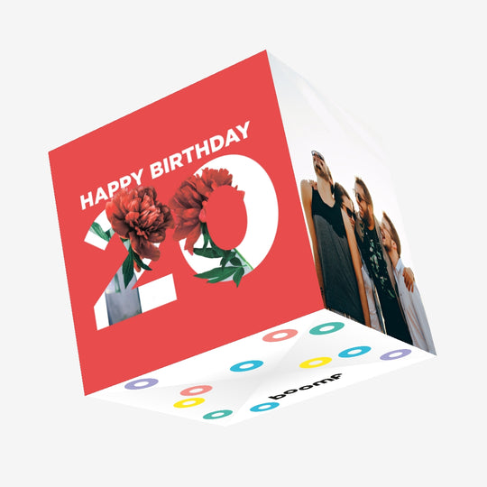 Simple Floral Happy 20th Birthday Confetti-exploding Greetings Card