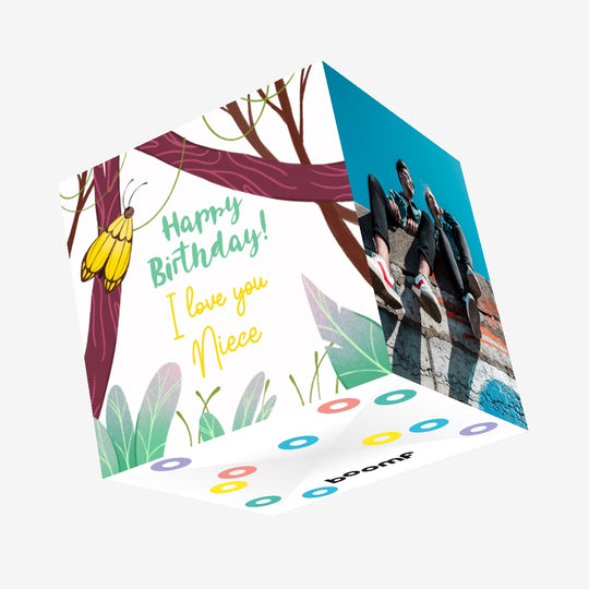 Happy Birthday Niece Yellow Butterfly On A Tree Confetti-exploding Greetings Card