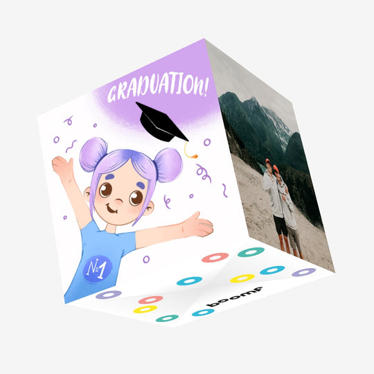 Purple Haired Girl Graduation Confetti-exploding Greetings Card