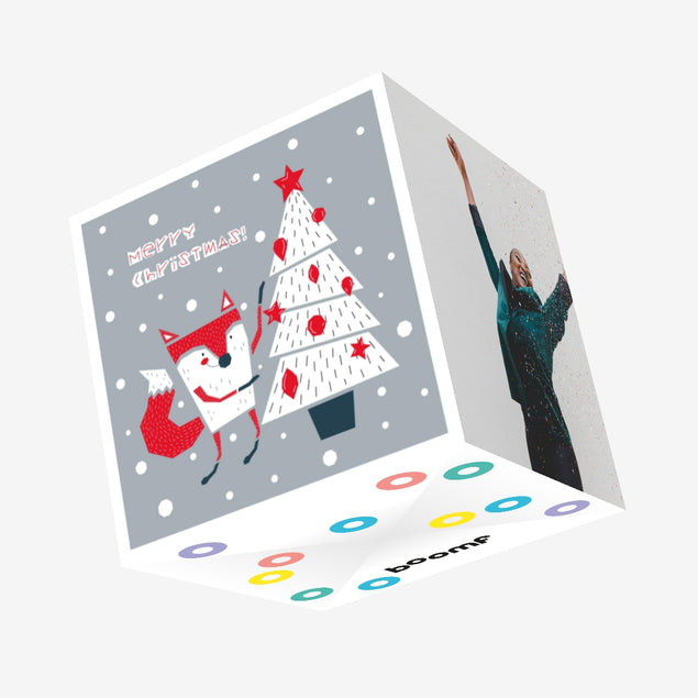 Merry Christmas Cute Fox And Christmas Tree Confetti-exploding Greetings Card