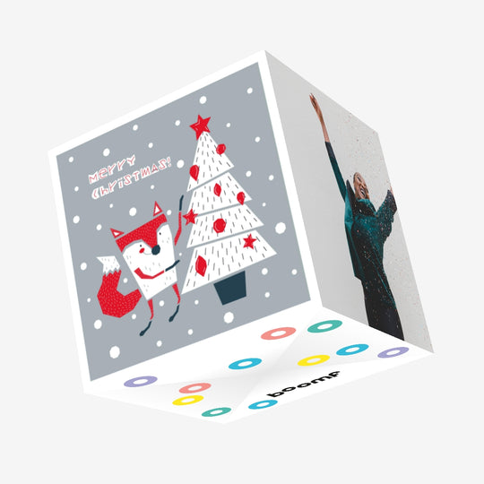 Merry Christmas Cute Fox And Christmas Tree Confetti-exploding Greetings Card