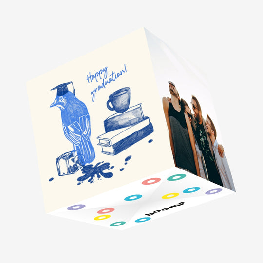 Smart Blue Bird Graduation Confetti-exploding Greetings Card