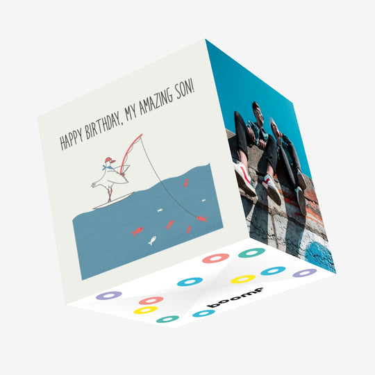 Fishing Seagull Happy Birthday Son Confetti-exploding Greetings Card