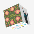 Beautiful Green Floral Print Happy Birthday Confetti-exploding Greetings Card