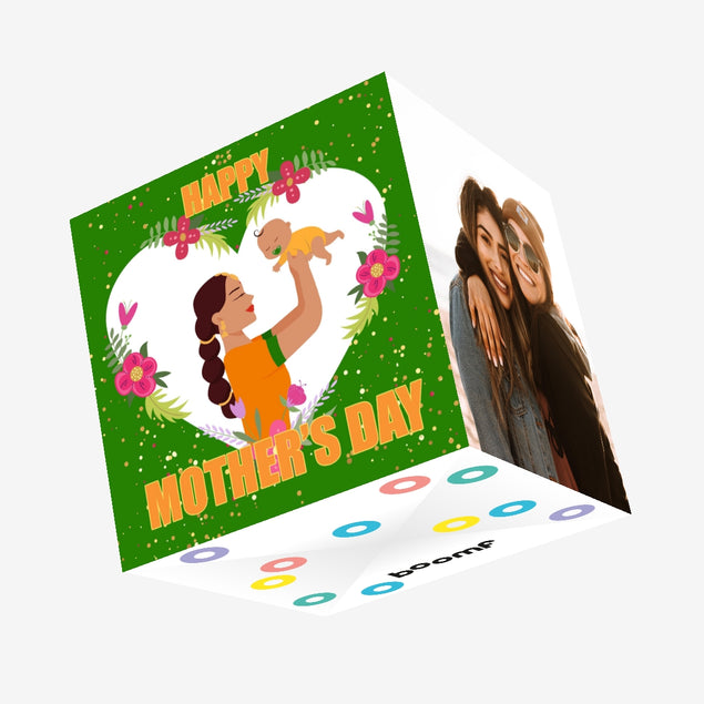 Happy First Mother's Day Mother & Child Green Confetti-exploding Greetings Card