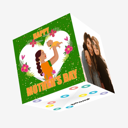 Happy First Mother's Day Mother & Child Green Confetti-exploding Greetings Card