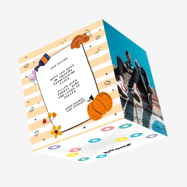 Autumn Colours Happy Thanksgiving Teacher Confetti-exploding Greetings Card