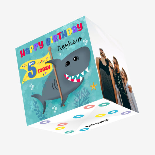 5th Birthday Nephew Cute Shark Confetti-exploding Greetings Card